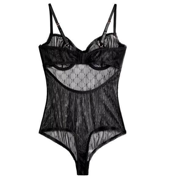 INC Concepts Logo Bodysuit Sheer Lace Cup Lingerie Teddy - Black Size XL - $50 - Picture 1 of 11